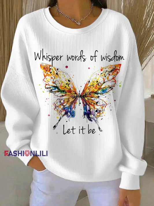 Women’s Retro Whisper Words Of Wisdom Let It Be Guitar Print Casual Sweatshirt White / S