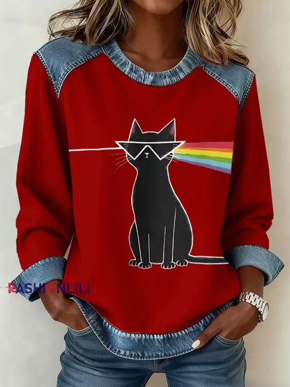 Women’s rock band lover Denim Patchwork Top Red / S