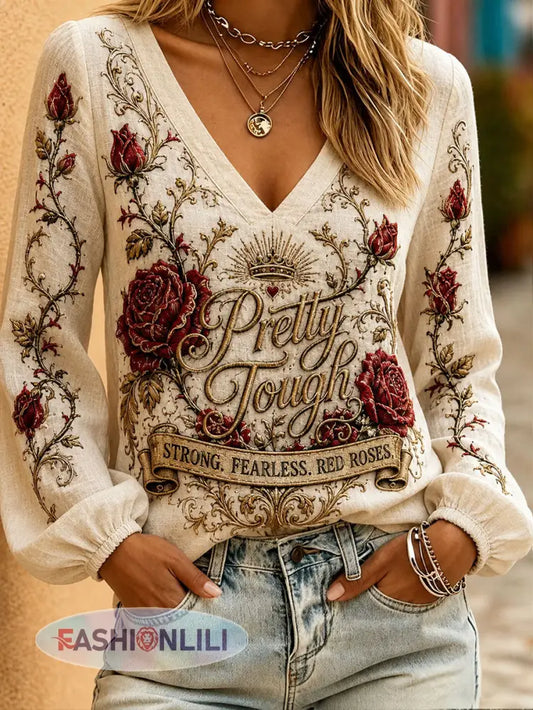 Women’s Roses England Rugby Lover Art Printed Linen Tops - Apricot / S