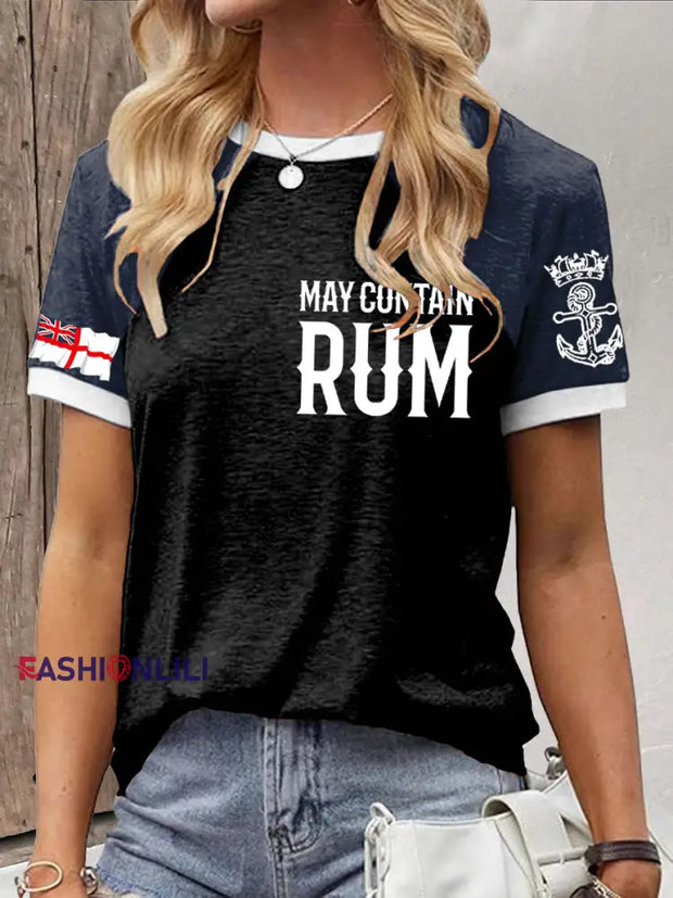Women’s Royal Navy Veteran Rum Lover Printed T-shirt Black / S