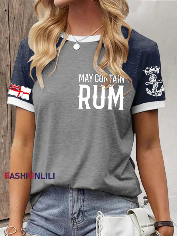 Women’s Royal Navy Veteran Rum Lover Printed T-shirt Light Gray / S