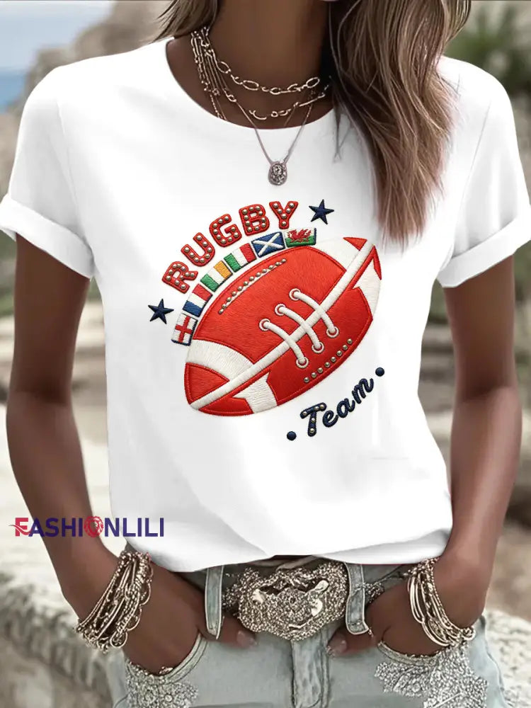 Women’s Rugby Six Nations Print Casual White T-Shirt White / S