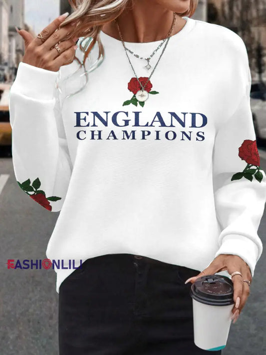 Women’s s England Rugby Lover Roses Printed Sweatshirt White / S
