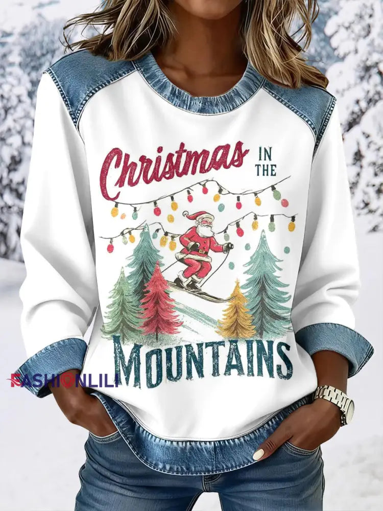 Women’s Santa Claus Ski Sweatshirts White / S
