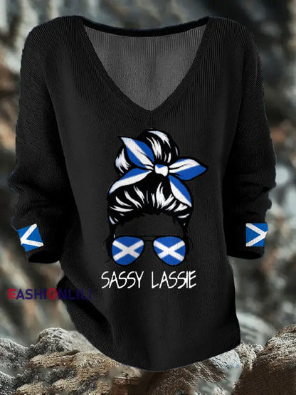 Women’s Scotland Flag Sassy Lassie Printed Casual Tops Black / S