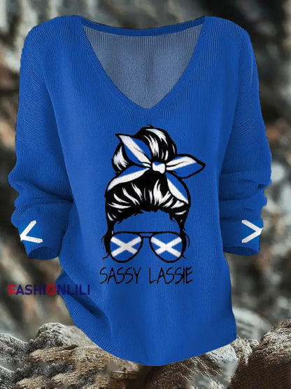 Women’s Scotland Flag Sassy Lassie Printed Casual Tops Blue / S
