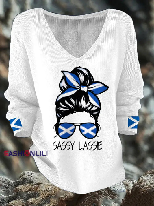 Women’s Scotland Flag Sassy Lassie Printed Casual Tops White / S