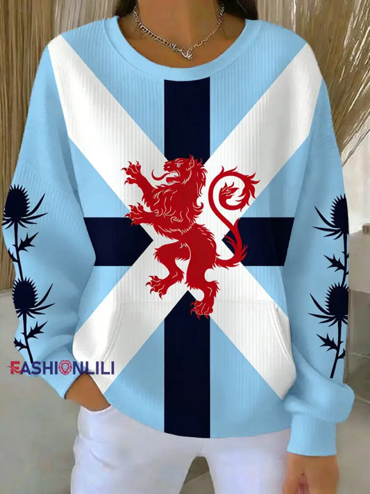 Women’s Scotland Football Lover Tartan Army Casual Long-Sleeve Sweatshirt Blue / S