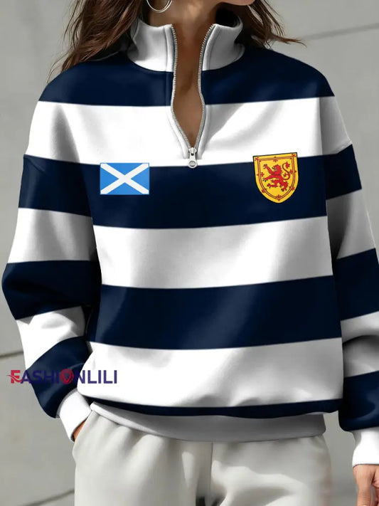 Women’s Scotland Football Lover Tartan Army Printed Sweatshirt Navy Blue / S