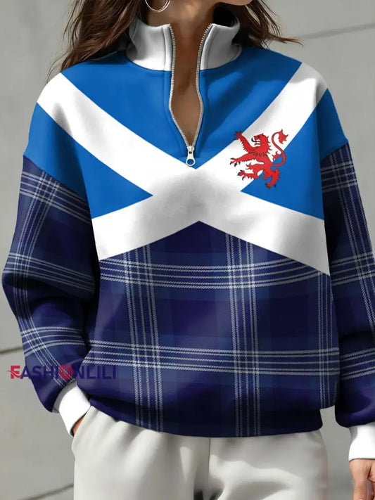 Women’s Scotland Football Lover Tartan Army Printed Sweatshirt Navy Blue / S