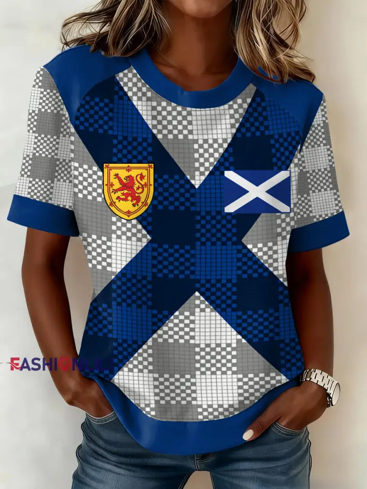 Women’s Scotland Football Lover Tartan Army Printed T-shirt Gray / S