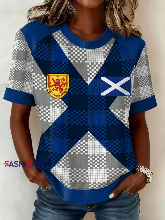 Women’s Scotland Football Lover Tartan Army Printed T-shirt Gray / S