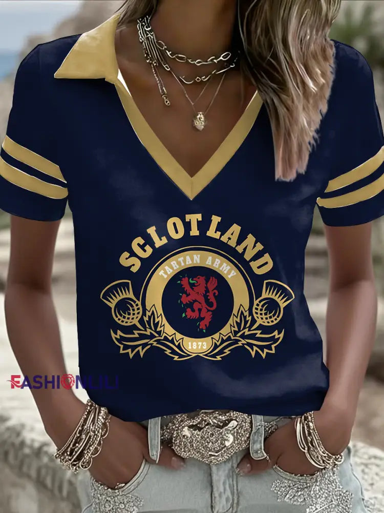 Women’s Scotland Football Lover Tartan Army Printed T-shirt Navy Blue / S