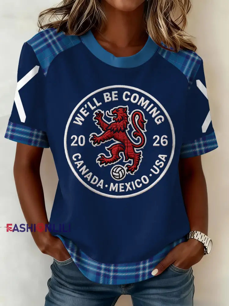 Women’s Scotland Football Lover Tartan Army Printed T-shirt Navy Blue / S