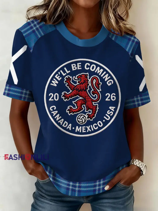 Women’s Scotland Football Lover Tartan Army Printed T-shirt Navy Blue / S