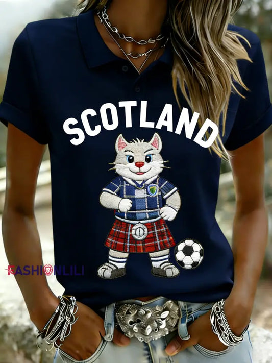 Women’s Scotland Football Lover Tartan Army Printed T-shirts Casual Short-Sleeved T-Shirt Navy Blue / S