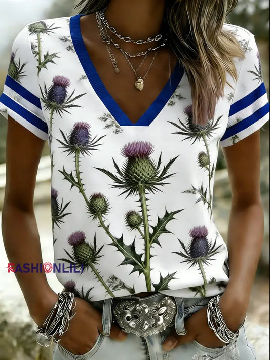 Women’s Scotland Football Thistle Printed T-shirts White / S