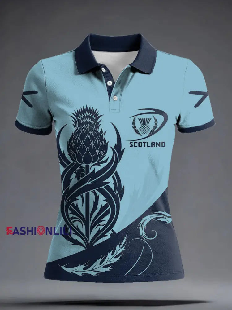 Women’s Scotland Rugby Lover Printed Casual Tops Light Blue / S