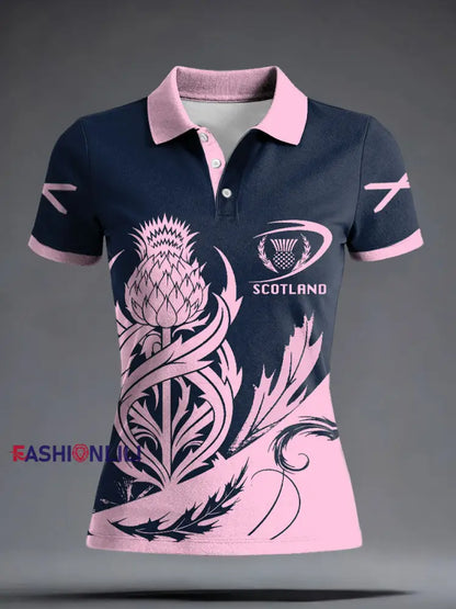 Women’s Scotland Rugby Lover Printed Casual Tops Pink / S