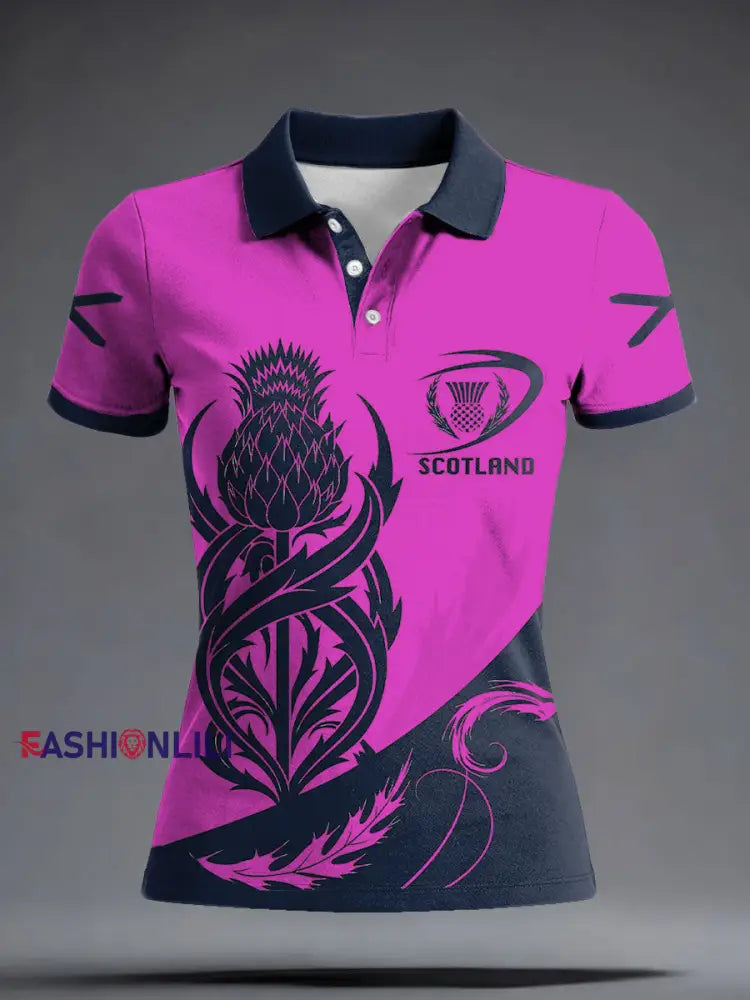 Women’s Scotland Rugby Lover Printed Casual Tops Rose Red / S