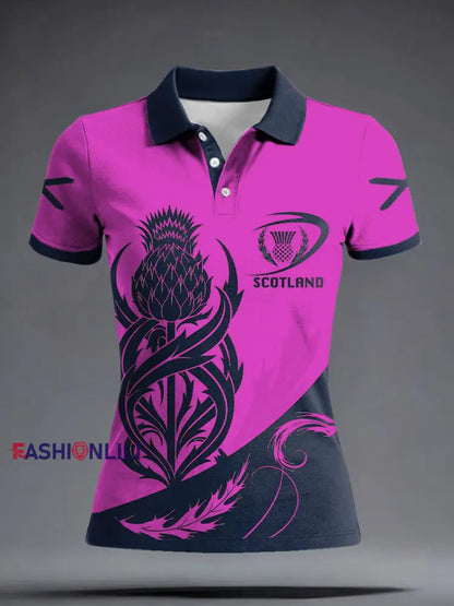 Women’s Scotland Rugby Lover Printed Casual Tops Rose Red / S
