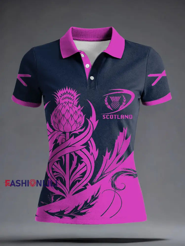 Women’s Scotland Rugby Lover Printed Casual Tops Rose Red / S