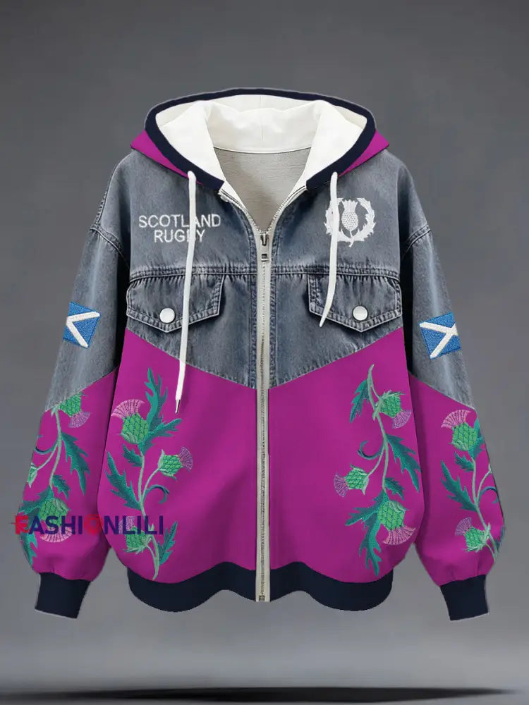 Women’s Scotland Rugby Lover Printed Coat Rose Red / S