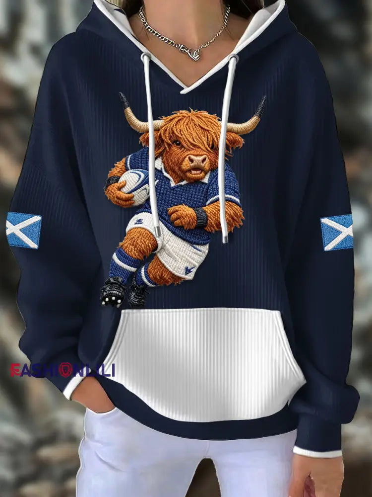 Women’s Scotland Rugby Lover Printed Hoodie Navy Blue / S