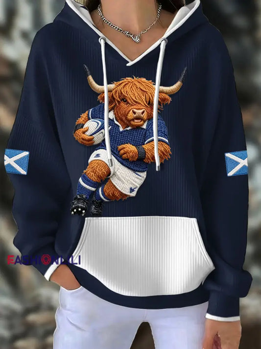 Women’s Scotland Rugby Lover Printed Hoodie Navy Blue / S