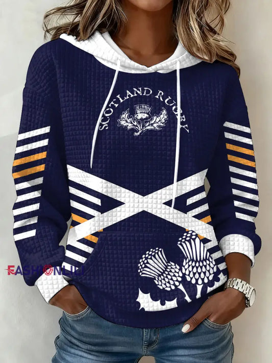 Women’s Scotland Rugby Lover Printed Hoodie Navy Blue / S