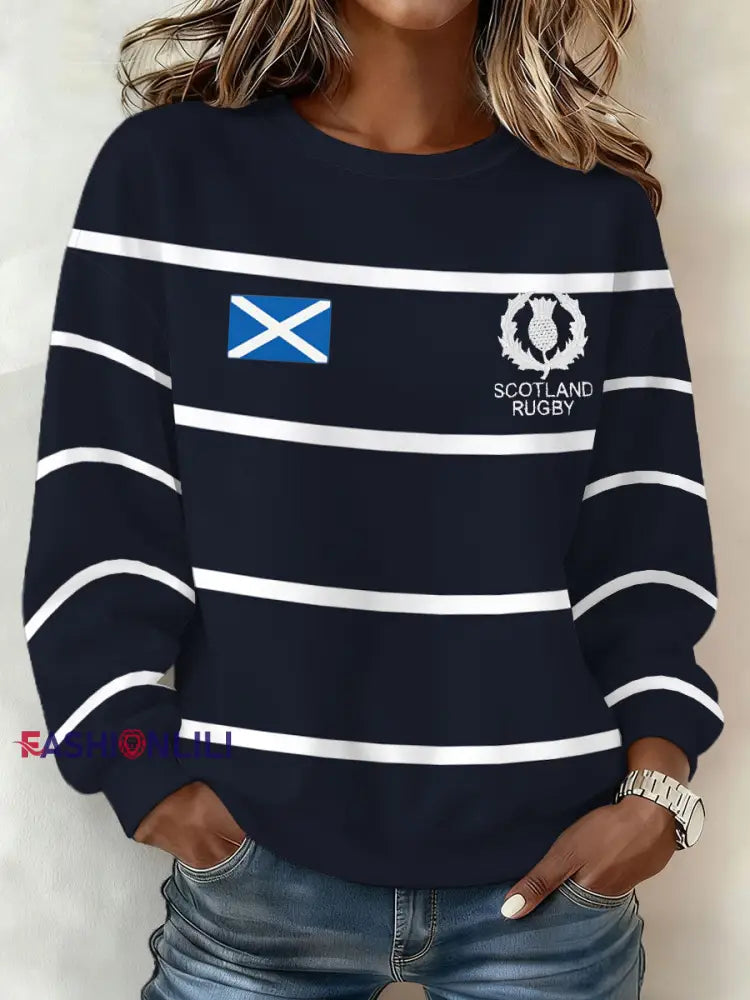 Women’s Scotland Rugby Lover Printed Sweatshirt Navy Blue / S