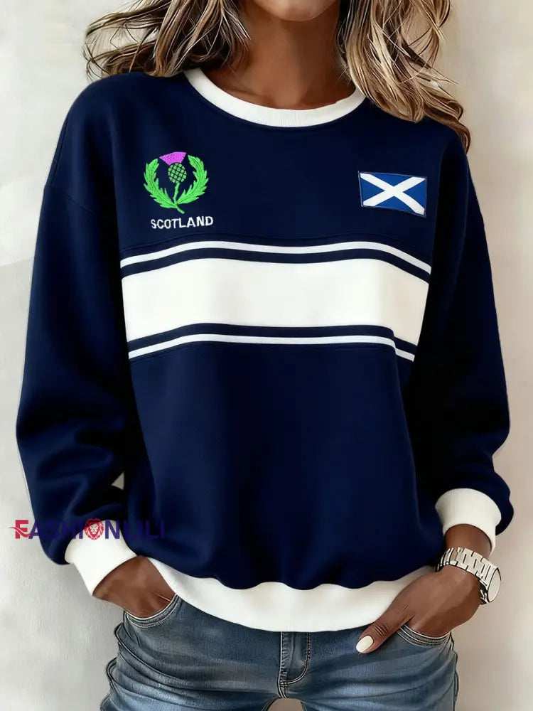 Women’s Scotland Rugby Lover Printed Sweatshirt Navy Blue / S