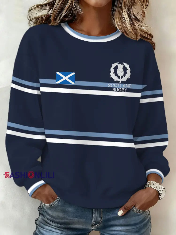 Women’s Scotland Rugby Lover Printed Sweatshirt Navy Blue / S