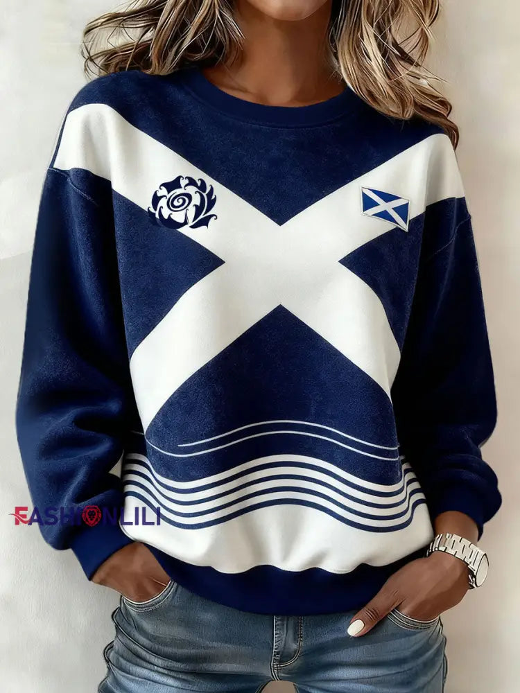 Women’s Scotland Rugby Lover Printed Sweatshirt Navy Blue / S