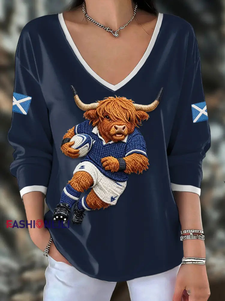 Women’s Scotland Rugby Lover Printed Tops Navy Blue / S