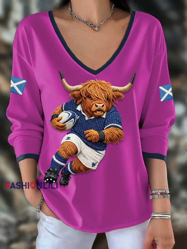 Women’s Scotland Rugby Lover Printed Tops Rose Red / S