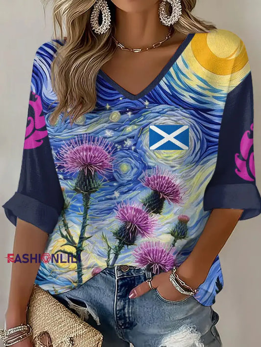 Women’s Scotland Rugby Lover Printed Waffle T-shirt Navy Blue / S