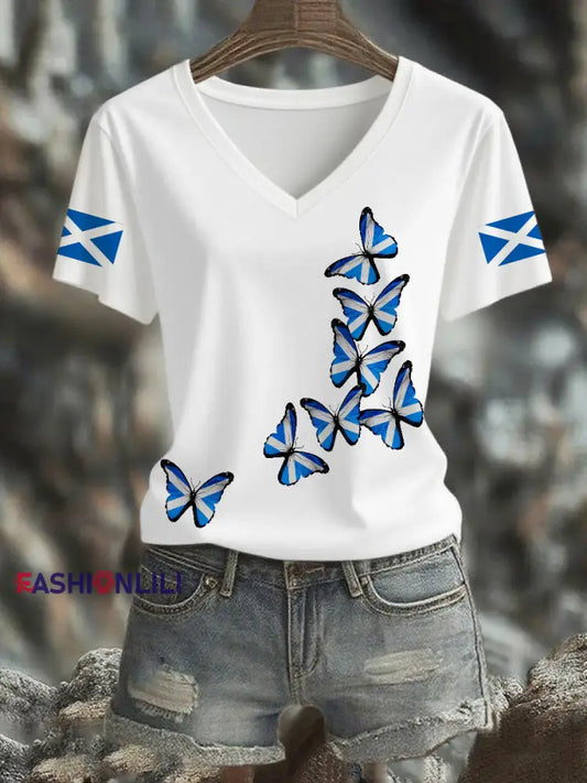 Women’s Scottish Butterfly Flag Short Sleeve T-Shirt White / S
