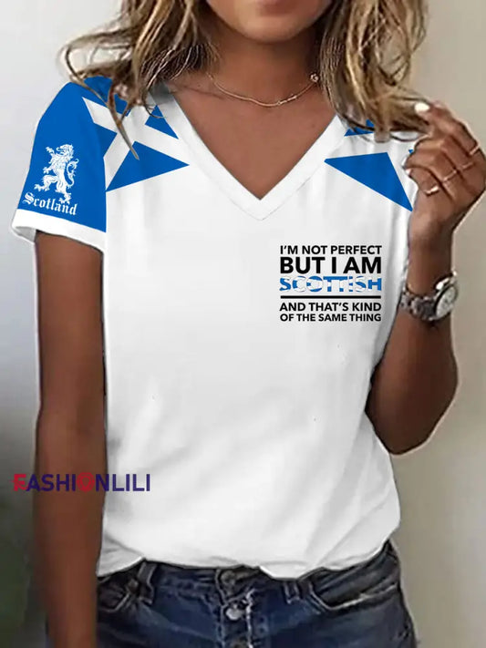 Women’s Scottish Flag I Am Not Perfect But I Am Scottish That’s About The Same Thing Short Sleeve T-Shirt White / S