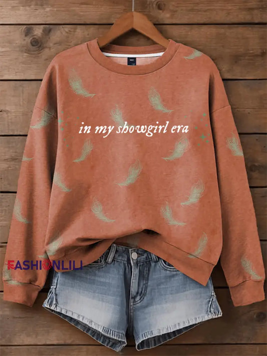 Women’s Showgirl Printed Music Fan Design Sweatshirt Pumpkin Orange / S