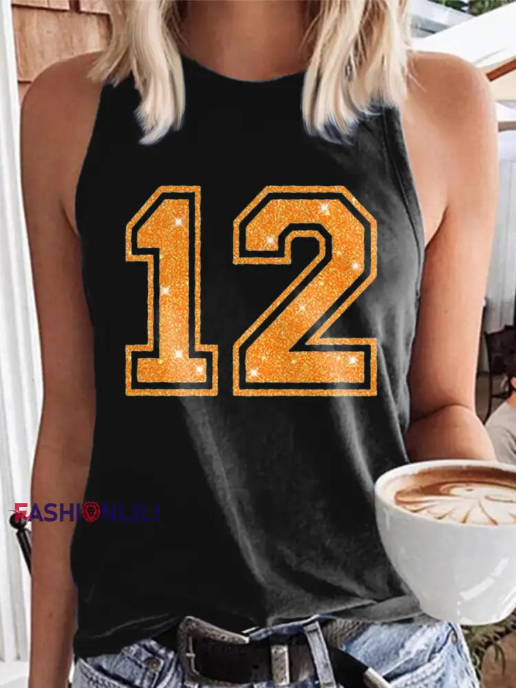 Women’s Showgirl Printed Music Fan Design Vest Top Black / S