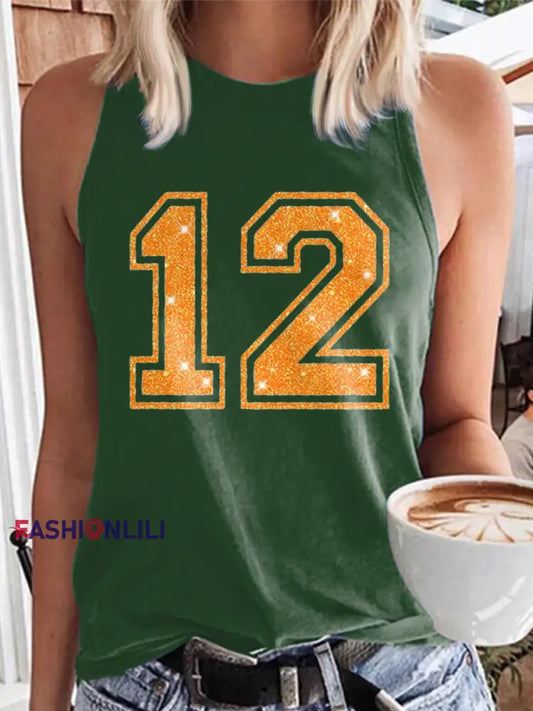 Women’s Showgirl Printed Music Fan Design Vest Top Dark Green / S