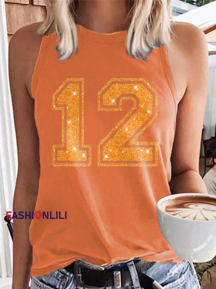 Women’s Showgirl Printed Music Fan Design Vest Top Orange / S