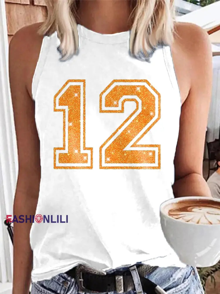 Women’s Showgirl Printed Music Fan Design Vest Top White / S