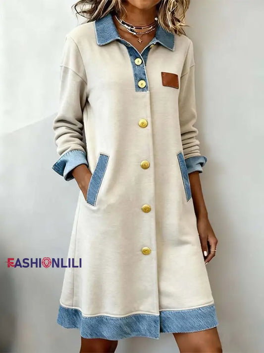 Women’s Simple Patchwork Design Cardigan Dress As picture / S