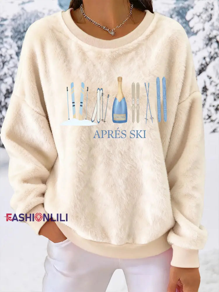 Women’s Ski Print Casual Top Apricot / S