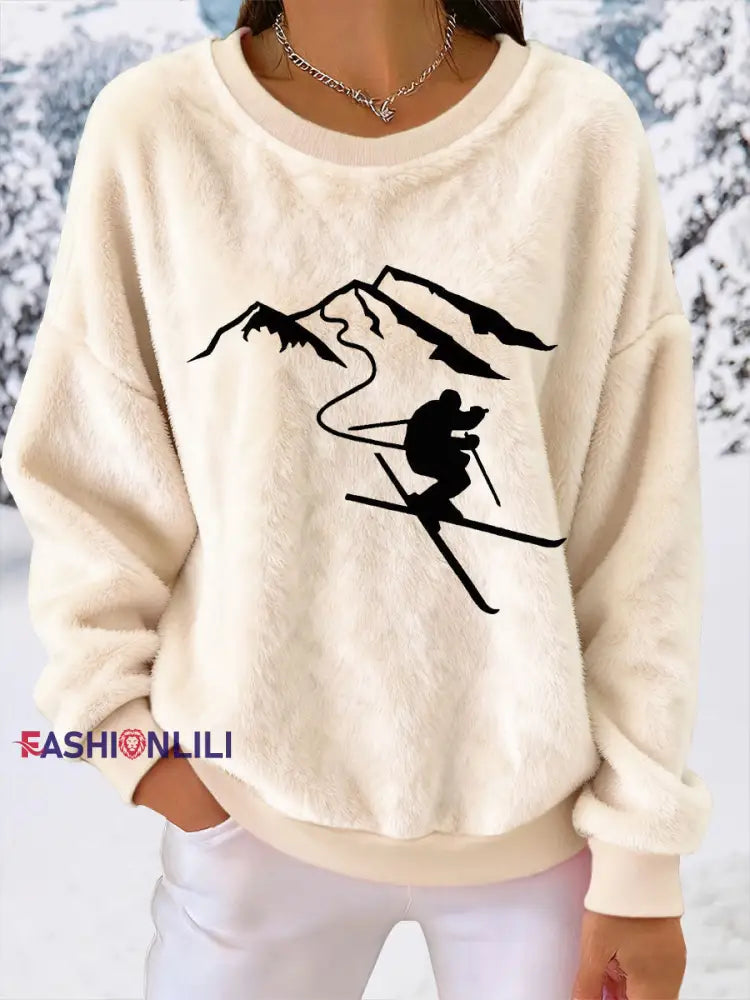 Women’s Ski Print Casual Top Apricot / S