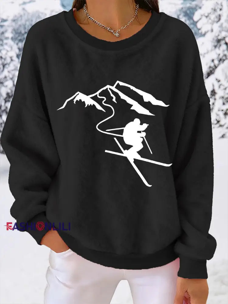 Women’s Ski Print Casual Top Black / S