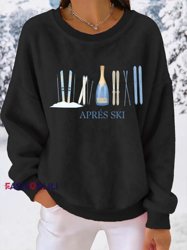 Women’s Ski Print Casual Top Black / S