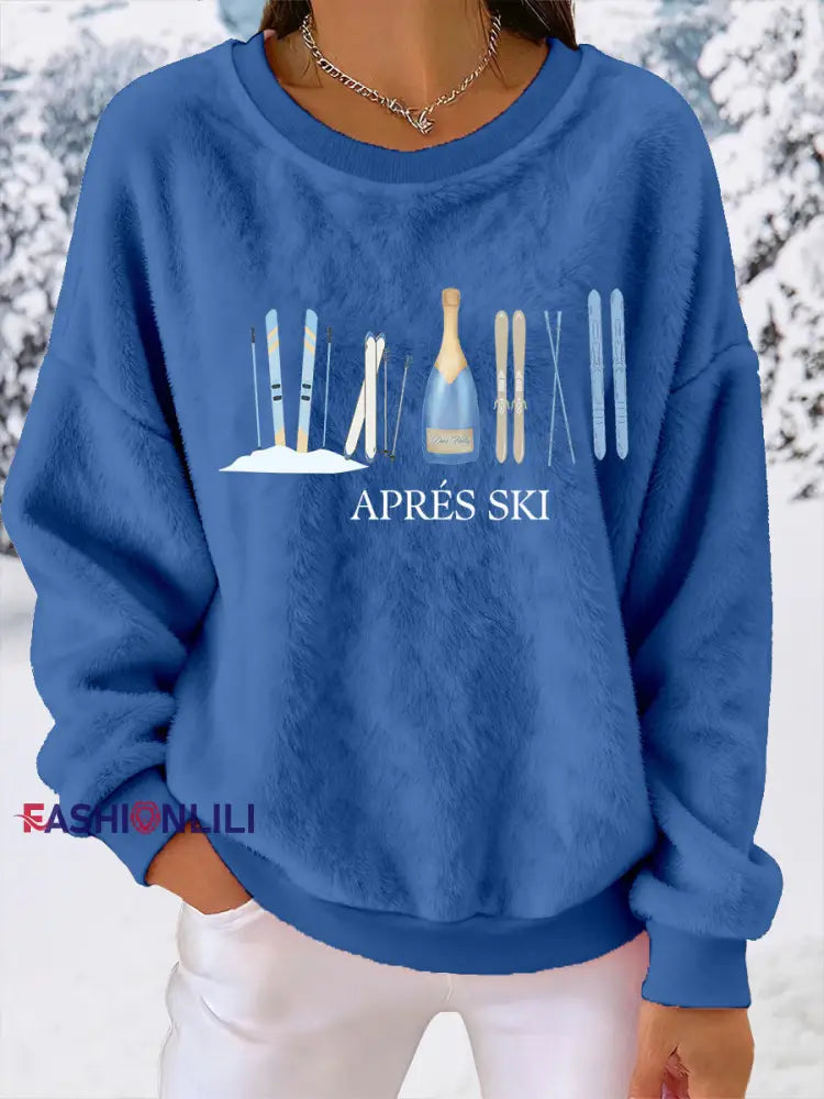 Women’s Ski Print Casual Top Blue / S